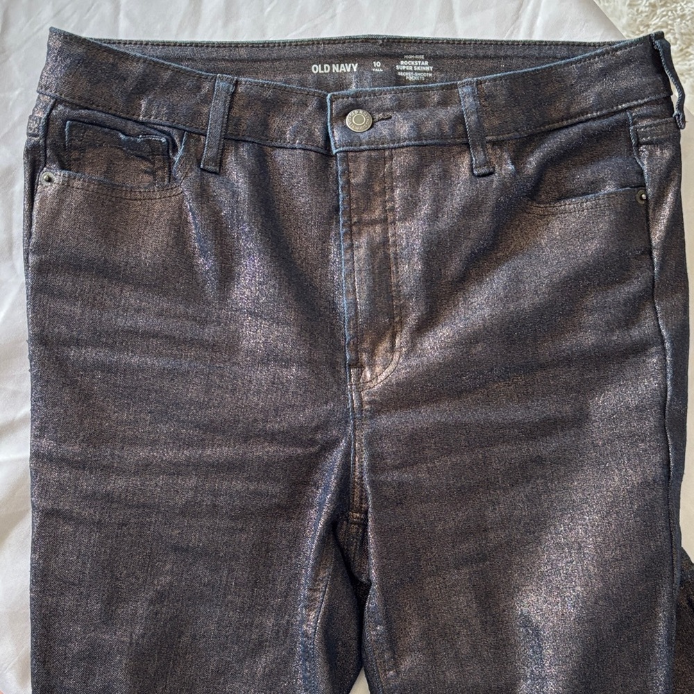 Old Navy Women's Shimmer Skinny Jeans - Blue with rose-gold shimmer